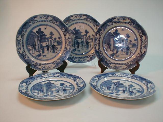 Appraisal: Five Chinese export blue and white plates each painted to