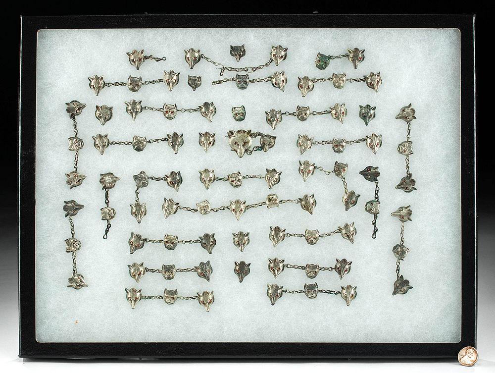 Appraisal: th C English Silver Chain Sections - Dogs Foxes Northwestern