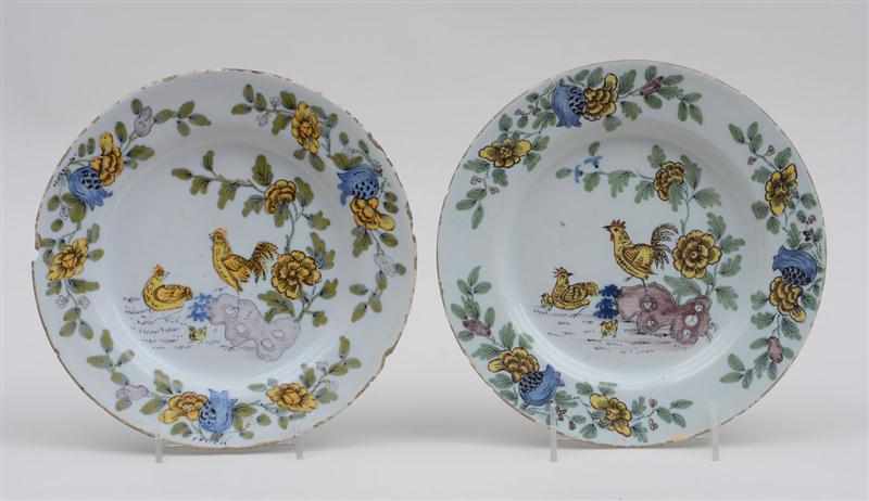 Appraisal: ASSEMBLED PAIR OF LIVERPOOL DELFT POLYCHROME PLATES Circa painted with