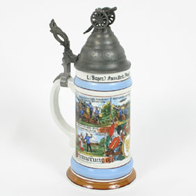 Appraisal: German regimental porcelain lithophane half liter stein Artillery Regiment -