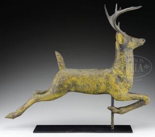 Appraisal: FINE LEAPING STAG FULL BODY COPPER WEATHERVANE PROBABLY CUSHING WHITE