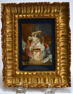 Appraisal: Naughty miniature on ivory of two women Naughty miniature on