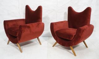 Appraisal: Pr Italian Style Modern Wine Velvet Lounge Chairs Pr Italian