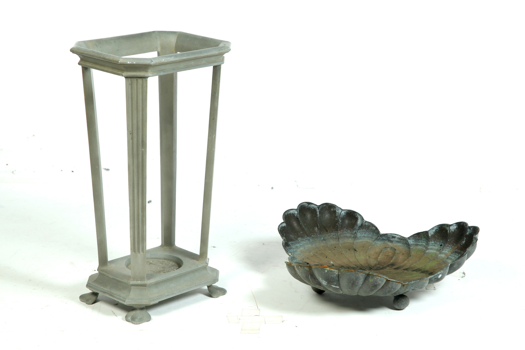 Appraisal: TWO PIECES ALUMINUM UMBRELLA STAND AND A COPPER BIRD BATH