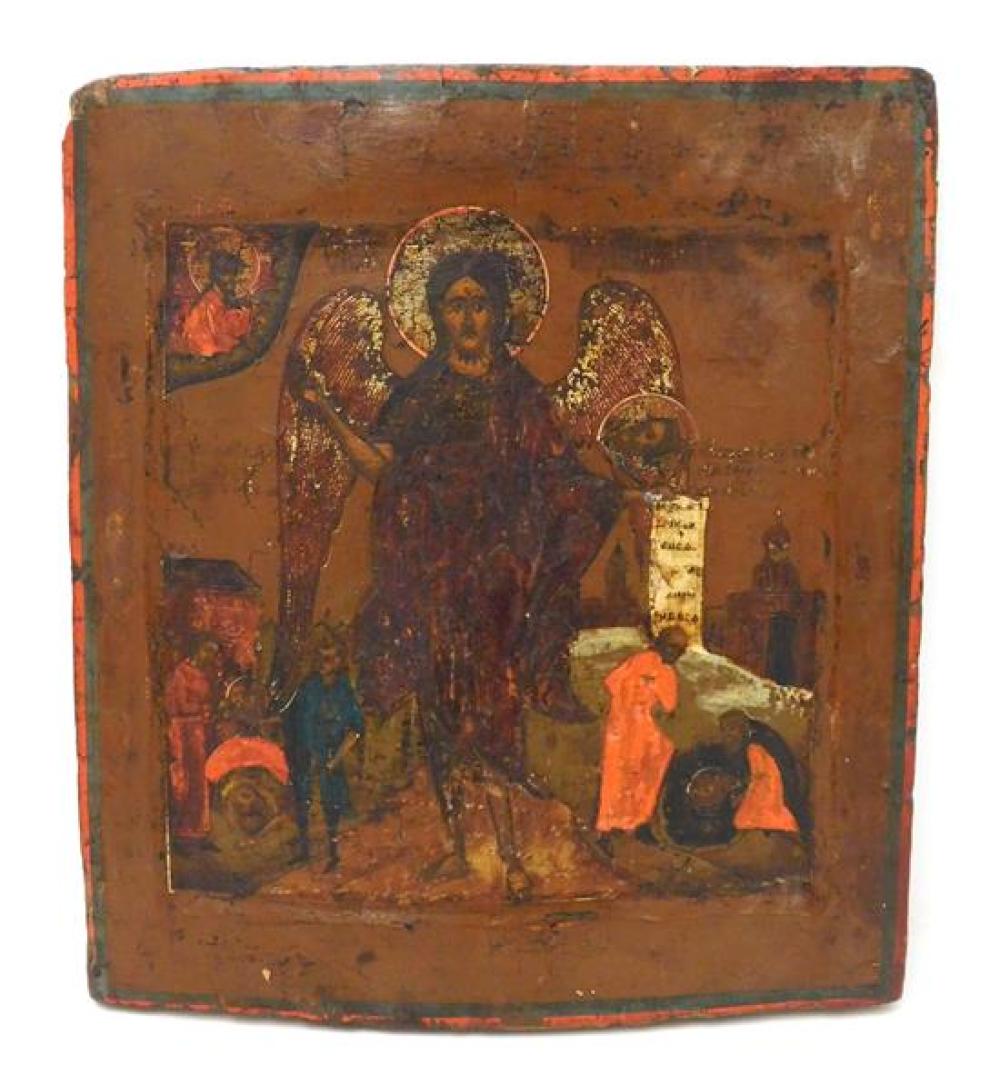 Appraisal: Russian icon on panel St John The Baptist with Wings