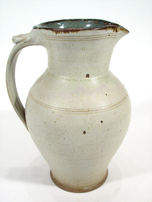 Appraisal: Large Studio pottery jug with blue glazed interior stamped CB