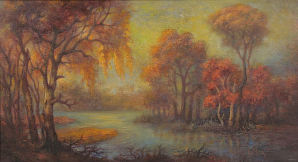 Appraisal: Wilmer Elton American th century tranquil fall landscape acrylic on