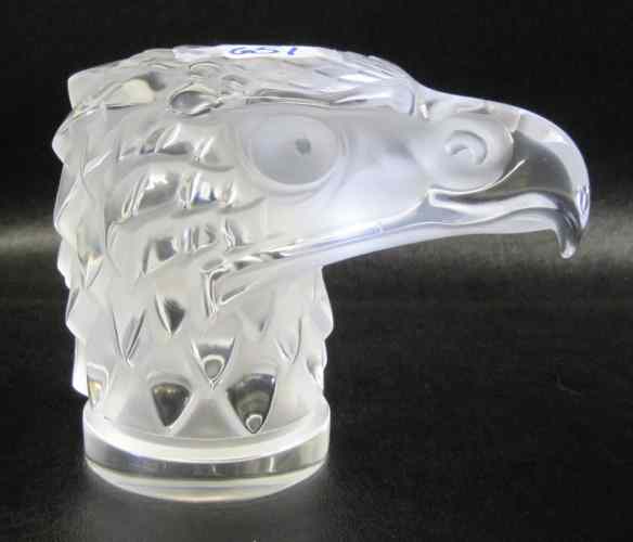 Appraisal: LALIQUE FRANCE GLASS EAGLE HEAD MASCOT clear and frosted glass