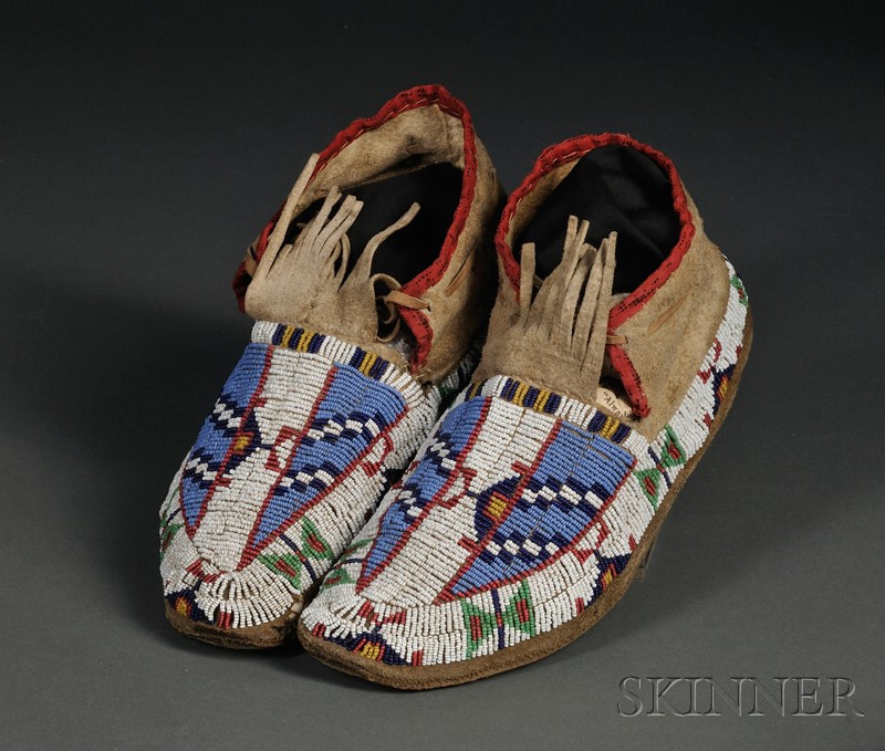 Appraisal: Central Plains Beaded Hide Moccasins Lakota c last quarter th