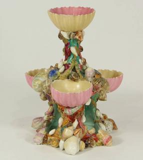 Appraisal: Royal Worcester porcelain two-tier sweetmeat stand circa each bowl naturalistically