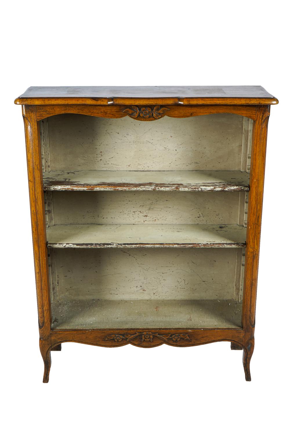 Appraisal: FRENCH PROVINCIAL STYLE FRUITWOOD BOOKCASEhaving two adjustable shelves and white-painted