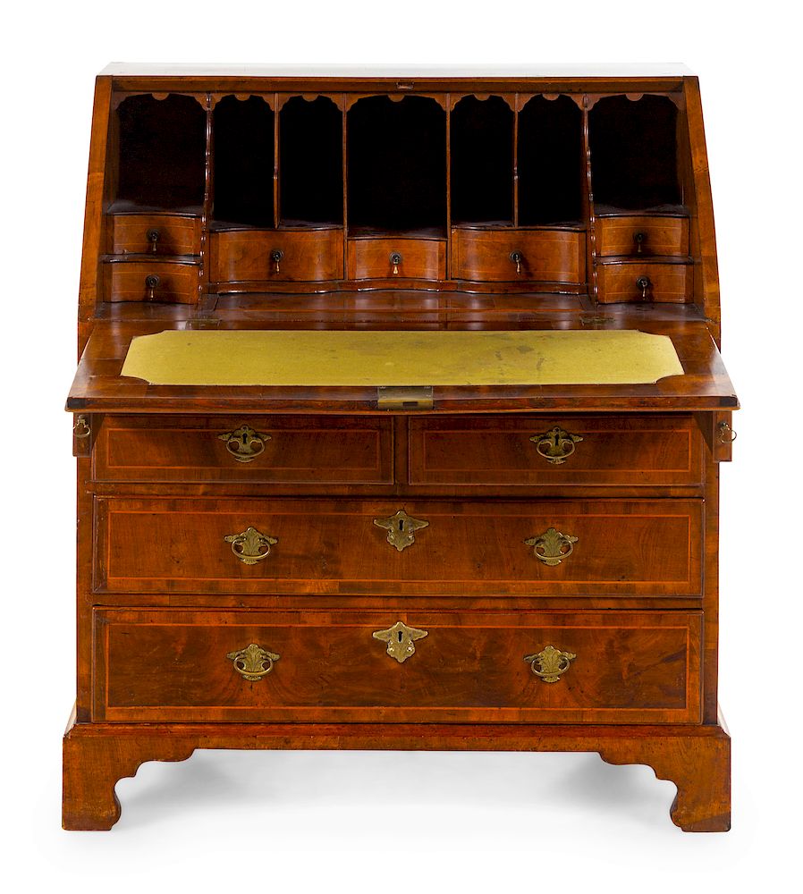 Appraisal: A George II Walnut Slant-Front Bureau A George II Walnut