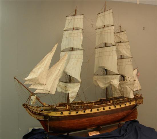 Appraisal: Wooden scale model of USS Constellation modern on stand with