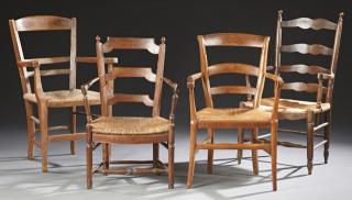 Appraisal: Group of Four French Provincial Carved Cherry and Beech Rushseat