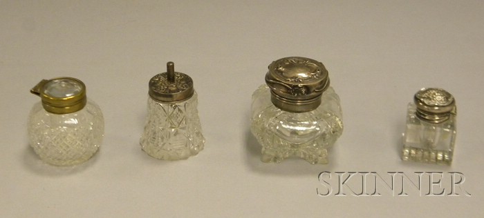 Appraisal: Three Colorless Cut Glass Inkwells and a Paste Jar three