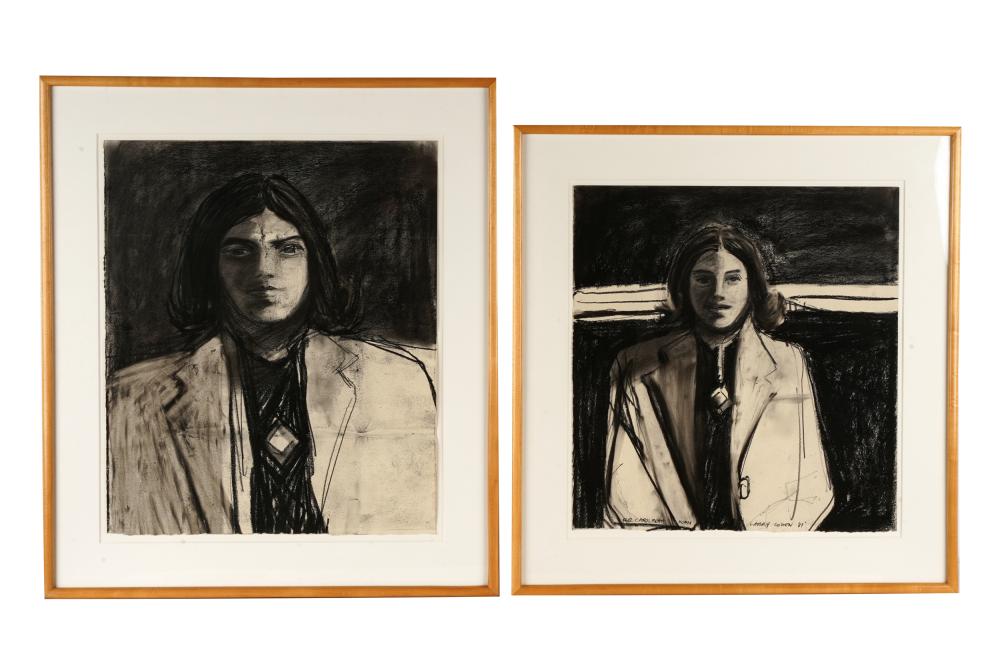 Appraisal: LARRY COHEN B TWO PORTRAITS each charcoal on paper each