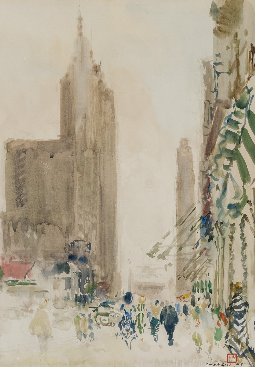 Appraisal: CHEN CHI American Chinese - New York Street Scene watercolor