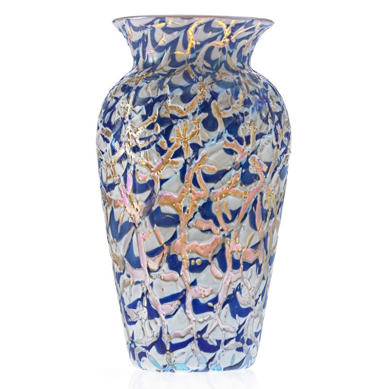 Appraisal: DURAND Moorish Crackle vase blue and white Condition Report Excellent