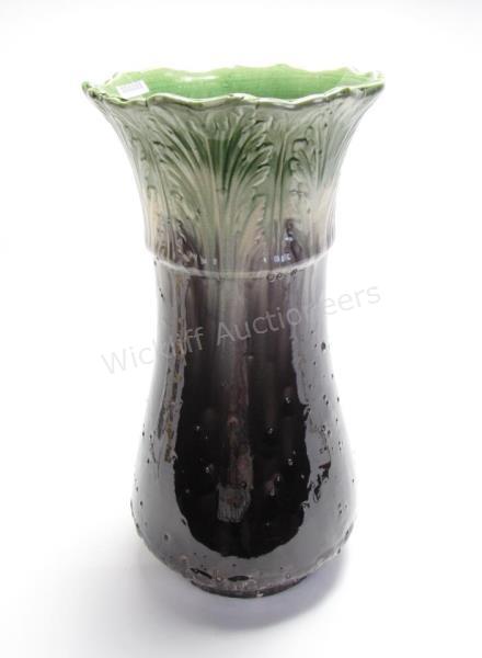 Appraisal: Ohio Art Pottery Majolica Vegetable Vase purple base with green