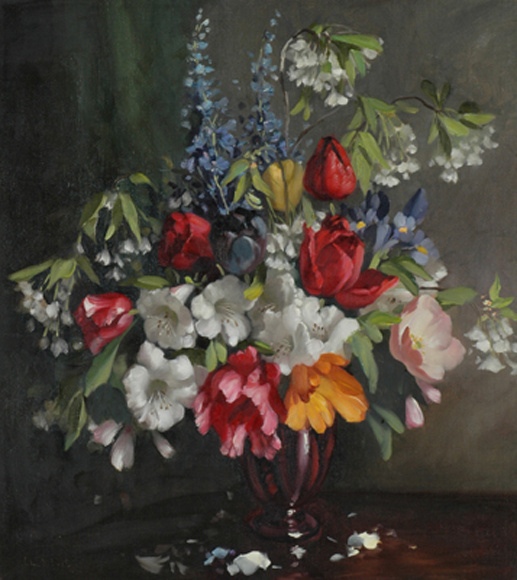 Appraisal: John Samuel Loxton - Still Life with Tulips and Lilacs