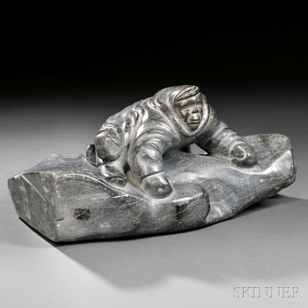 Appraisal: Inuit Figure of a Hunter on Rocks Soapstone Unsigned lg