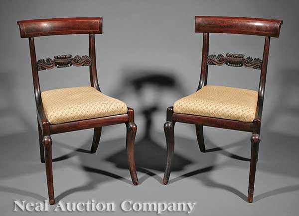 Appraisal: A Pair of American Classical Inlaid and Carved Mahogany Side