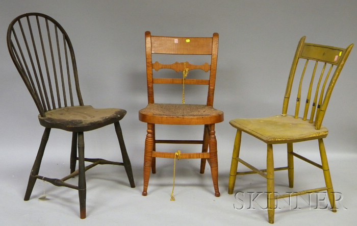 Appraisal: Three th Century Side Chairs Windsor bow-back painted thumb-back and