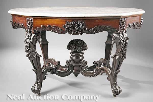 Appraisal: A Fine American Rococo Carved Rosewood Center Table mid- th