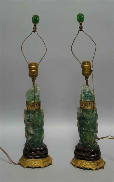 Appraisal: PAIR OF GREEN QUARTZ JARS AND COVERS Early th century