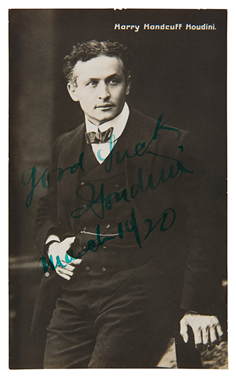 Appraisal: HOUDINI HARRY Real Photo Postcard portrait Inscribed and Signed Standard