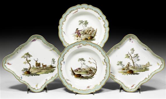 Appraisal: PIECES FROM A DINNER SERVICE WITH FABLE SCENES MEISSEN CIRCA