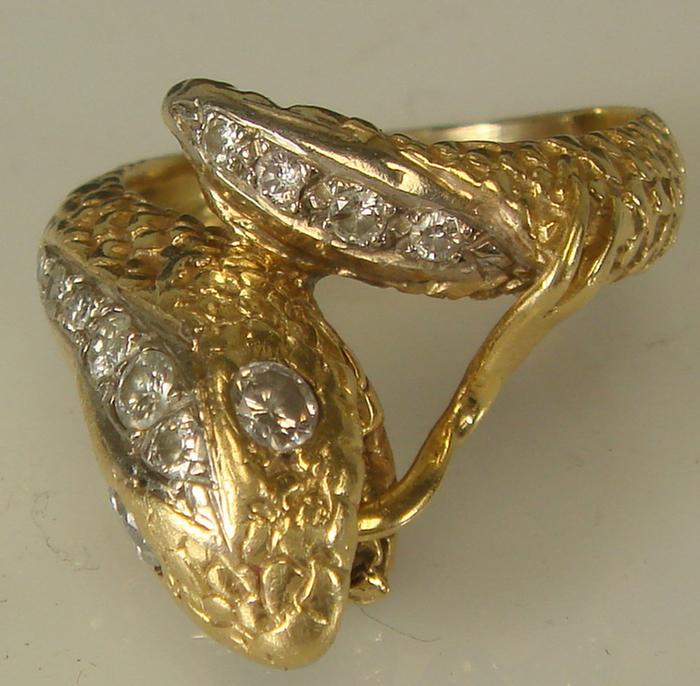 Appraisal: K yg Diamond Snake Ring Cross-over form with diamond eyes