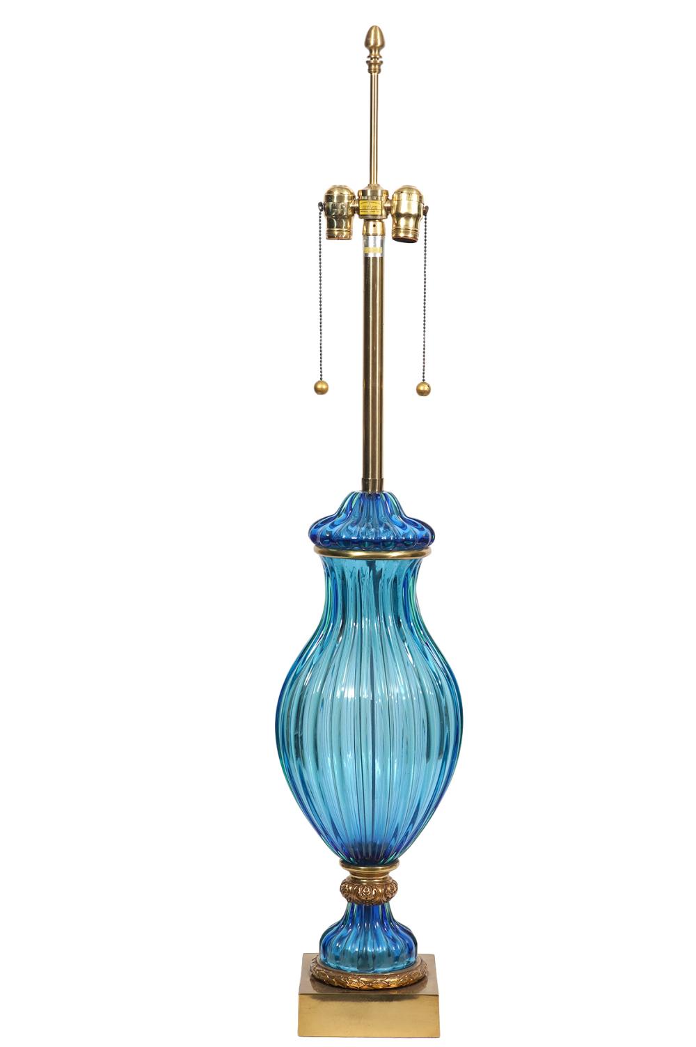 Appraisal: VINTAGE SEGUSO BLUE MURANO MARBRO TABLE LAMPVintage Seguso blue glass