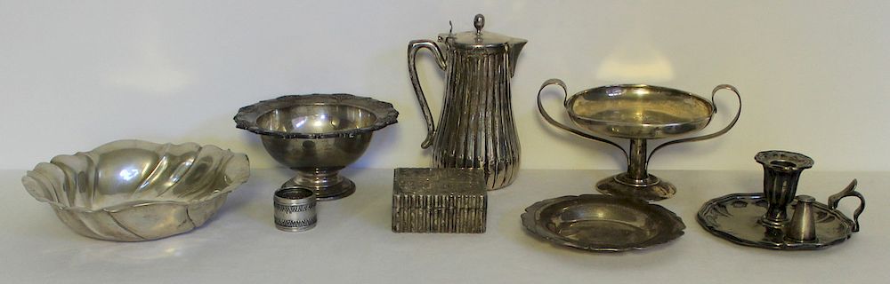 Appraisal: SILVER Antique English Silver Grouping Includes a silver ribbed teapot