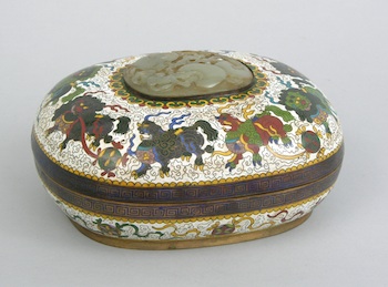 Appraisal: A Chinese Cloisonne Covered Box With Nephrite Ornament A Chinese