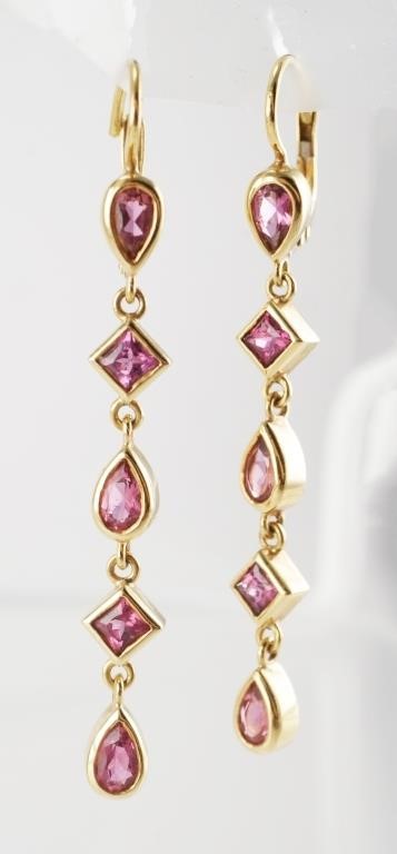 Appraisal: K yellow gold earrings with five drop purple spinel amethyst-like