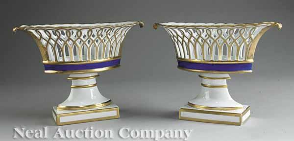 Appraisal: A Pair of Paris Porcelain Cobalt and Gilt-Decorated Navette-Form Corbeilles