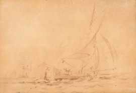 Appraisal: Oswald Brierly - Fighting the Sea pen and ink signed