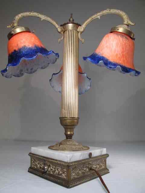 Appraisal: Three arm bronze and marble table lamp with three later