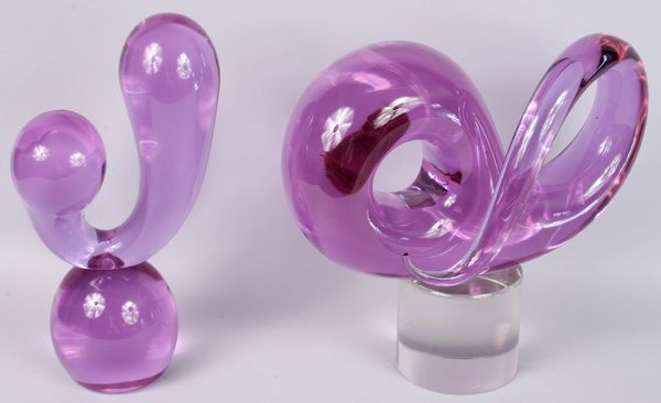 Appraisal: Two beautiful abstract glass sculptures one is purple glass on