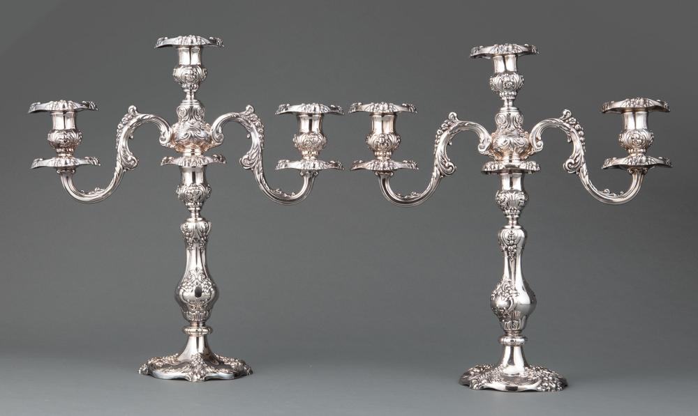 Appraisal: Pair of Reed Barton King Francis Silverplate Three-Light Candelabra removable