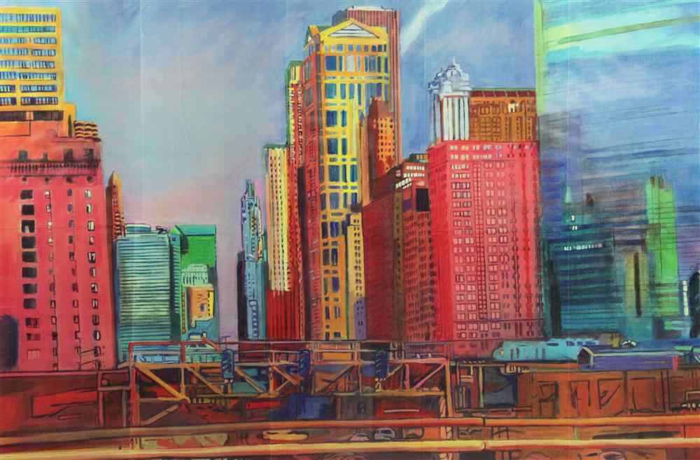 Appraisal: PHYLLIS SELTZER AMERICAN - CITYSCAPE AT DUSK Print x in