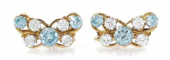 Appraisal: A Pair of Vintage Yellow Gold and Zircon Earclips containing