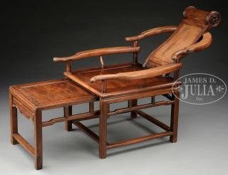 Appraisal: CARVED HARDWOOD MOON GAZING CHAIR th century China The square