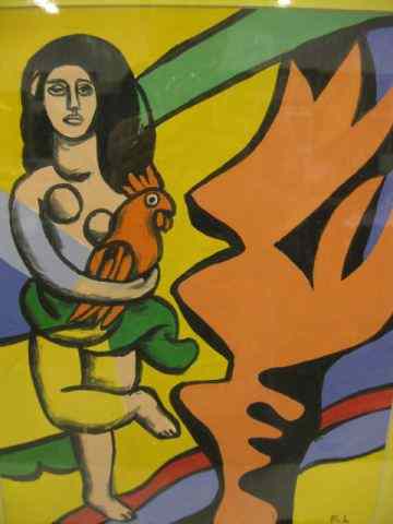 Appraisal: Gouache Painting of Nude Woman Parrot after F Leger signed