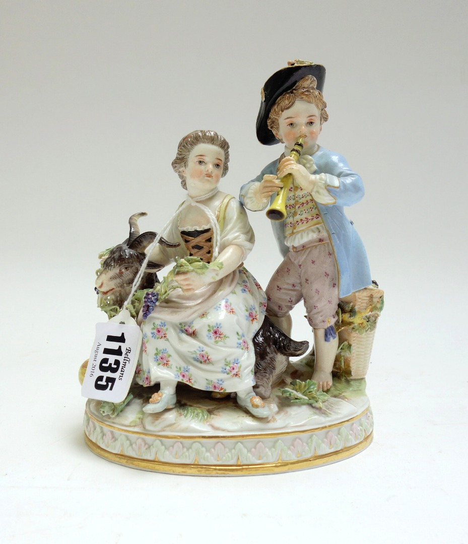 Appraisal: A Meissen porcelain figure group circa modelled as a shepherd