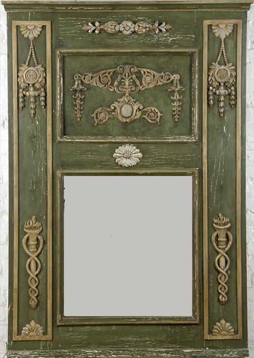 Appraisal: Louis XVI-Style Carved and Painted Trumeau Mirror x in