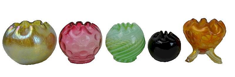 Appraisal: Five Collectible Art Glass Rose Bowls Five Collectible Art Glass