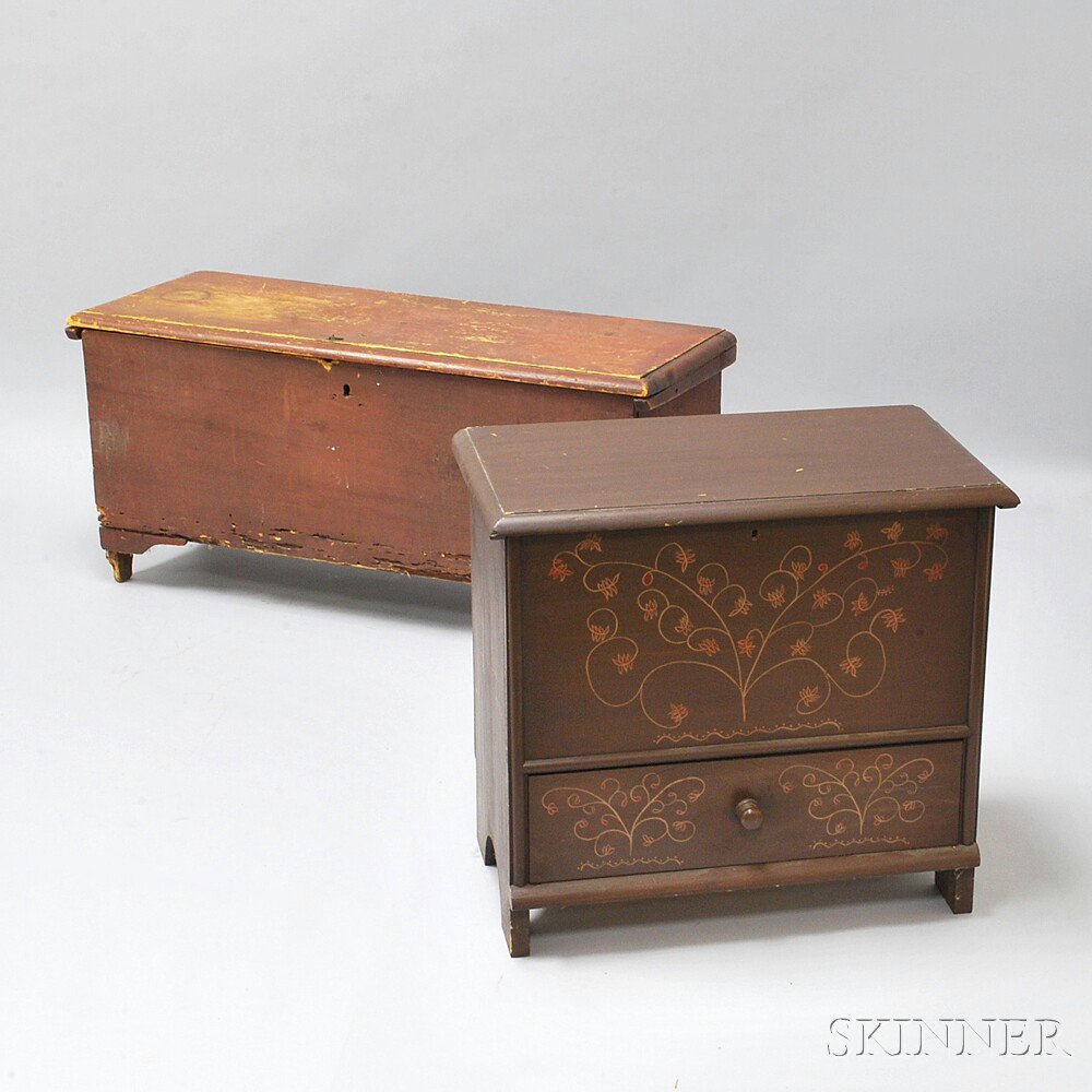 Appraisal: Two Small Six-board Chests th and th century a red-painted