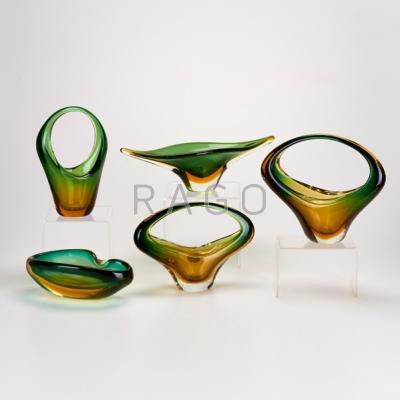 Appraisal: MURANO Five glass vessels three baskets and two biomorphic bowls